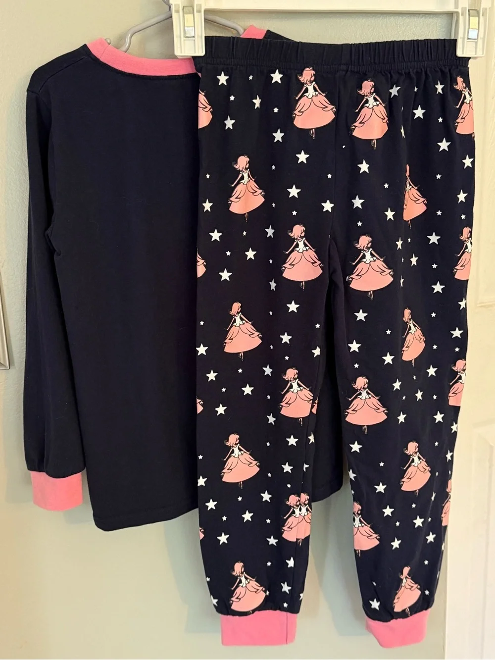Little Hand Girl’s 7 S Princess 2-piece Boutique Pajama Set LS Navy Blue Pink